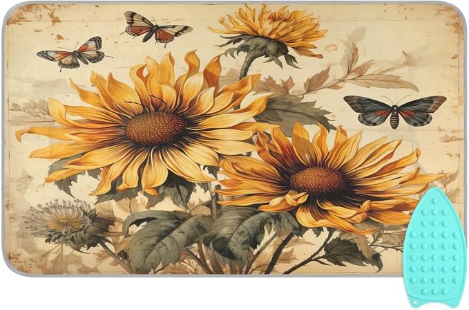 Retro Sunflowers and Butterflies Ironing Mat Thickened Ironing Blanket Travel by QwThum