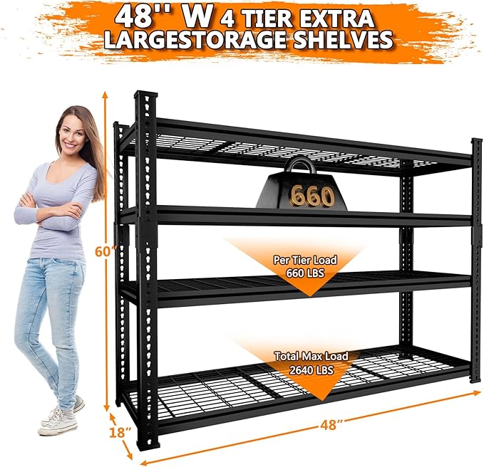 Storage Shelves Heavy Duty 2 PCS, 4-tier Adjustable Metal Industrial Utility - Image 3