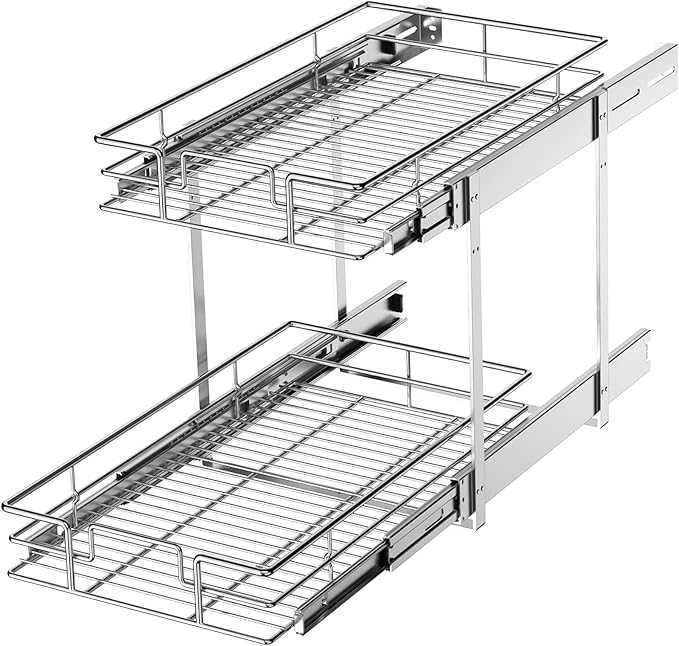 LOVMOR 2 Tier Individual Pull Out Cabinet Organizer 11" W x 18" D, Slide Out by LOVMOR