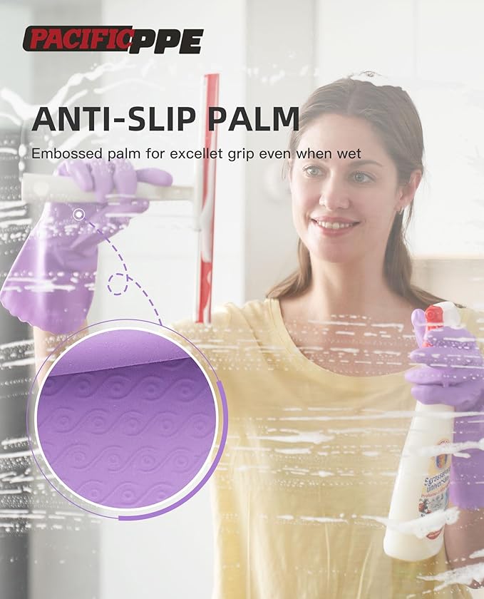 PACIFIC Cleaning Gloves with Latex free, Dishwashing Kitchen Gloves with Cotton - Image 3