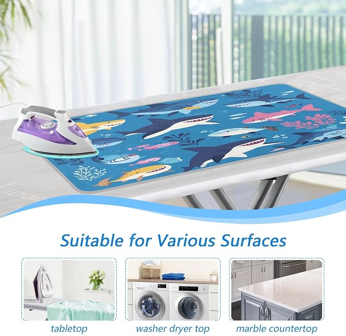 Sharks Fishes and Seaweed Blue Ironing Mat Thickened Ironing Blanket Travel - Image 5