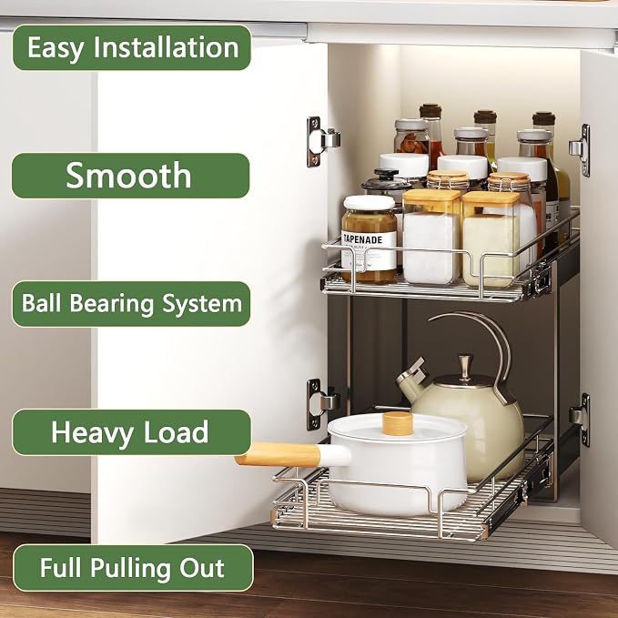 2 Tier Individual Pull Out Cabinet Organizer 15½" W x 21½" D, Heavy Duty - Image 2