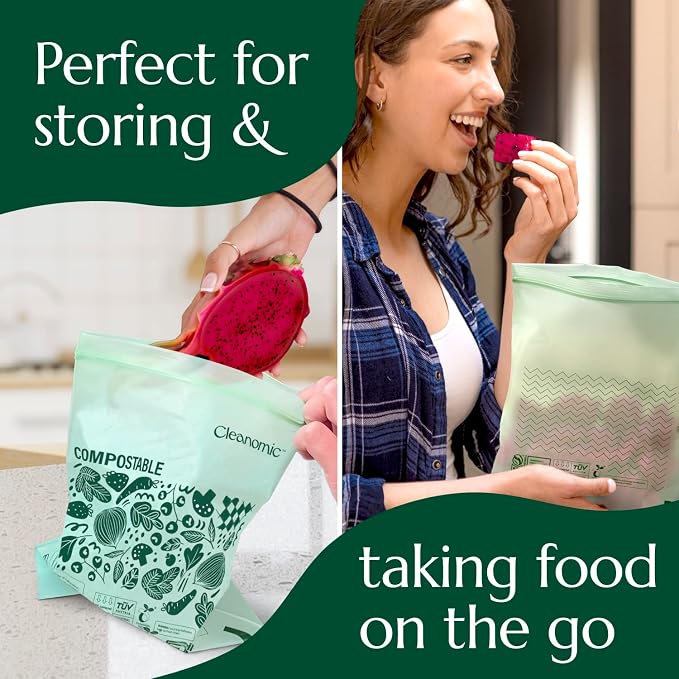 Cleanomic Compostable* Quart Size Food Storage Bags Freezer and Leak Proof - Image 6