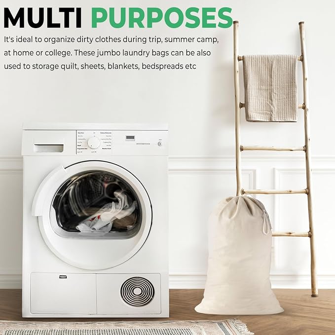 4 Pack - Extra Large Cotton Laundry Bag, Heavy Duty Large Laundry Bags 24 x 36 - Image 3