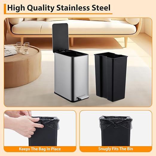 2.6 Gallon Kitchen Trash Can, Stainless Steel Garbage Can - Image 5