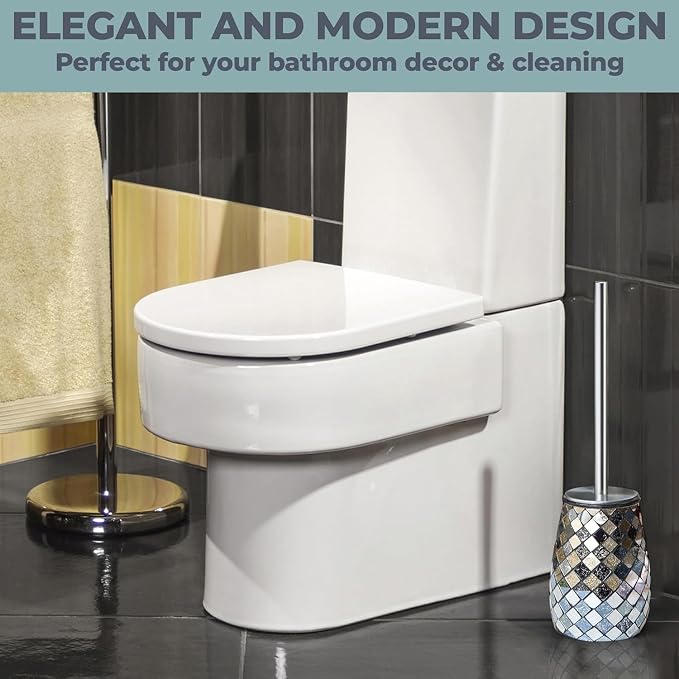 Escenzy Modern Toilet Brush and Holder Set Mosaic Glass | Non-Rustic Stainless - Image 3