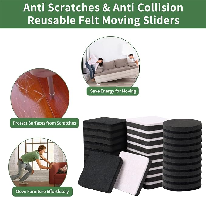 Ezprotekt 2.5" Square Felt Furniture Movers Sliders - Image 5