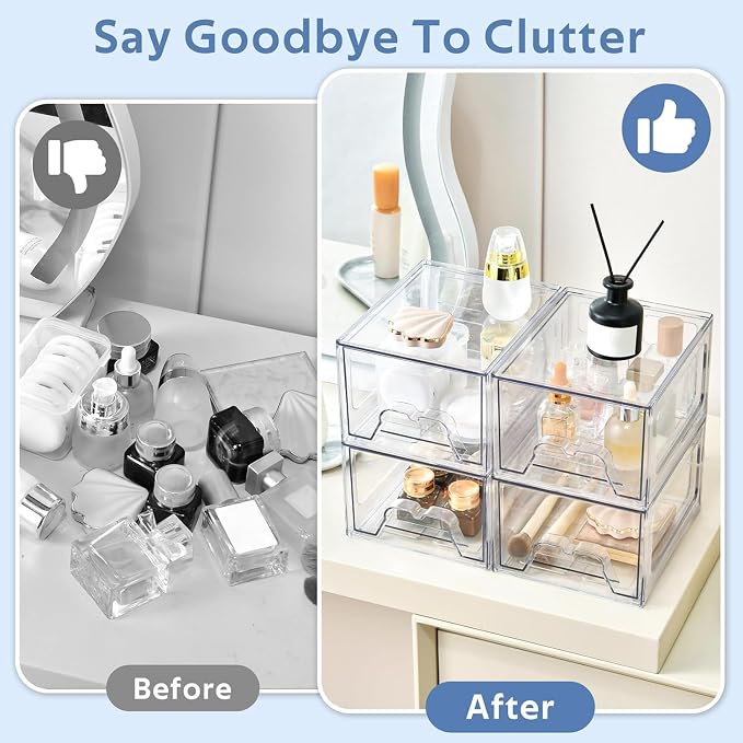 Plastic Drawers Storage, 4 Pack Clear Stackable Storage Drawers, Acrylic - Image 6