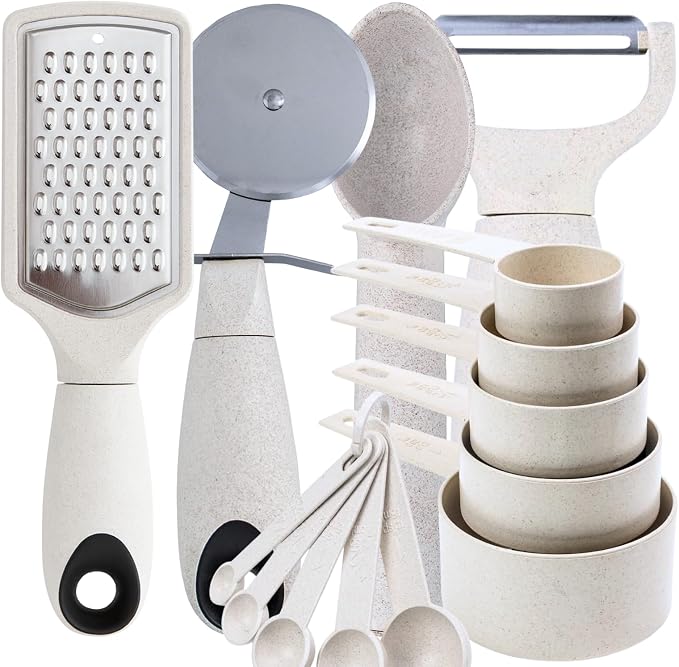 Beille 14pc Wheat Straw Kitchen Utensil Set Peeler Cutter Grater Spoons and Cups by BEILLE