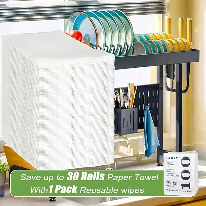 100 Count Disposable Cleaning Towels and Dish Cloths, Super Absorbent Dishcloths - Image 5