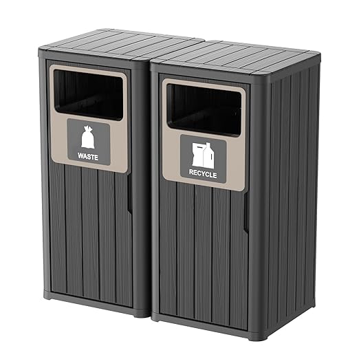 Outdoor Double Barrel Trash Can, Waterproof Resin Garbage Can by OutdoorLivingPerfected