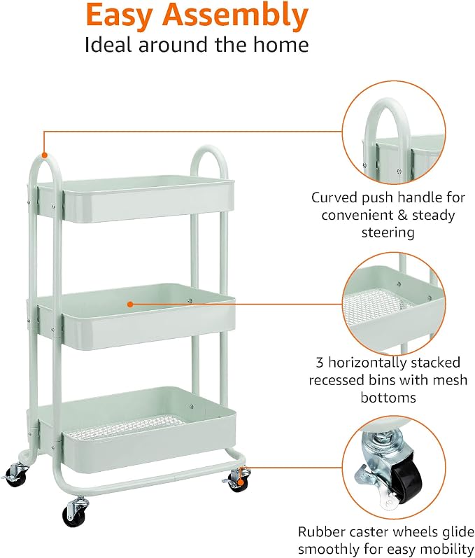 Amazon Basics 3-Tier Metal Rolling Utility or Kitchen Cart - Image 4
