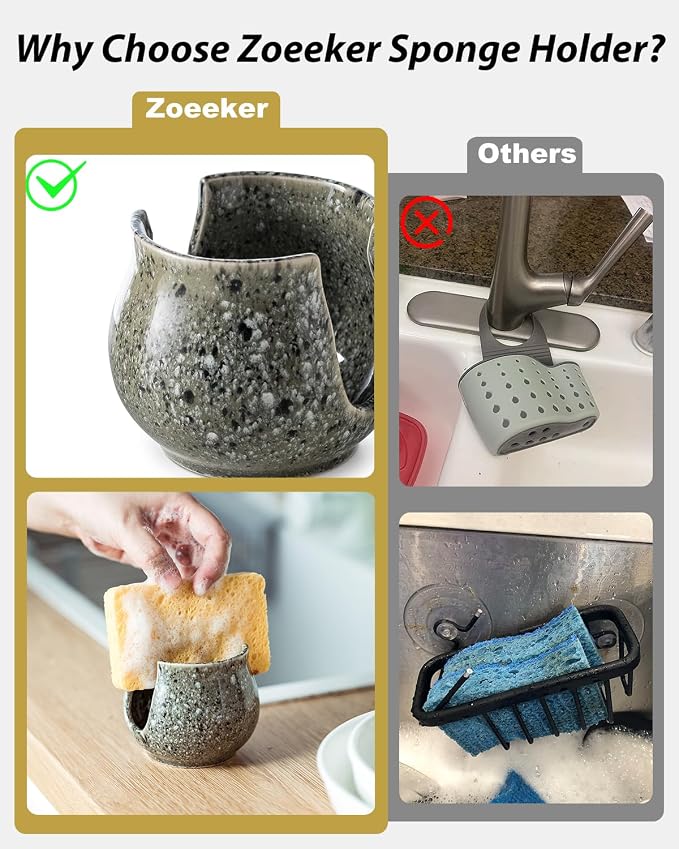 Ceramic Sponge Holder, Kitchen Sponge Holder Sink Caddy Organizer Dish Rack - Image 3