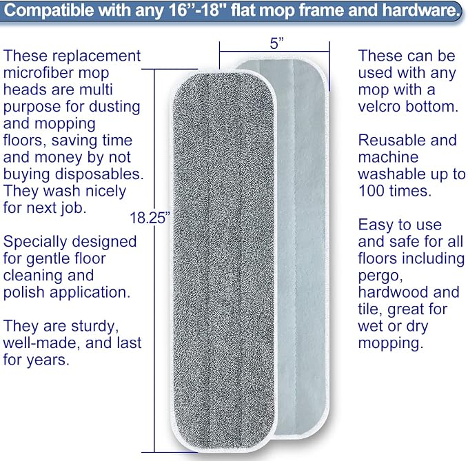 Microfiber Mop Replacement Pads 18 Inch Compatible - Image 2