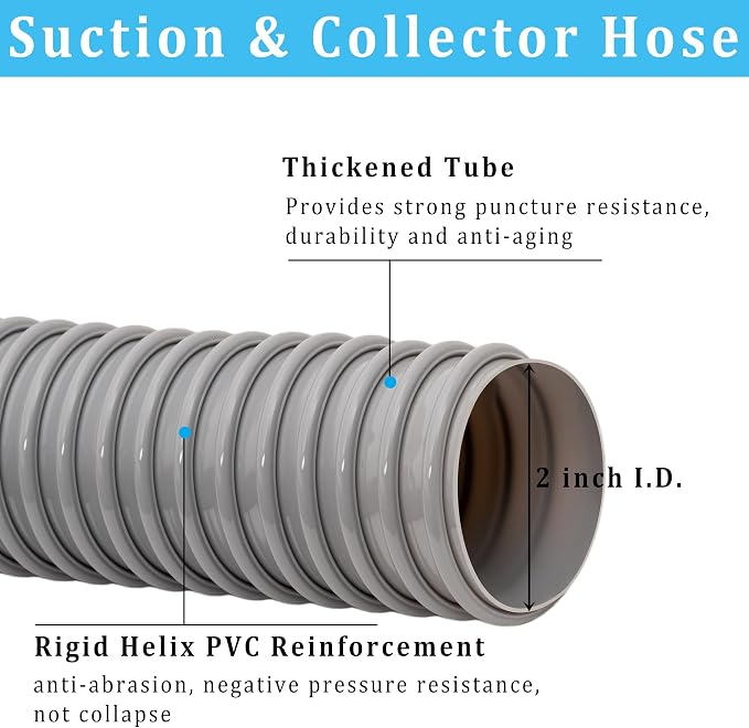Dust Collection Hose 2 in × 20 ft Heavy Duty Flexible PVC Reinforced Thicken - Image 2