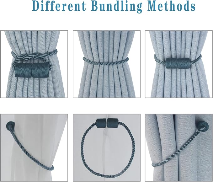 Magnetic Curtain Tiebacks 6 Pack Blue Curtain Rope Tieback Curtain Holders - Image 4