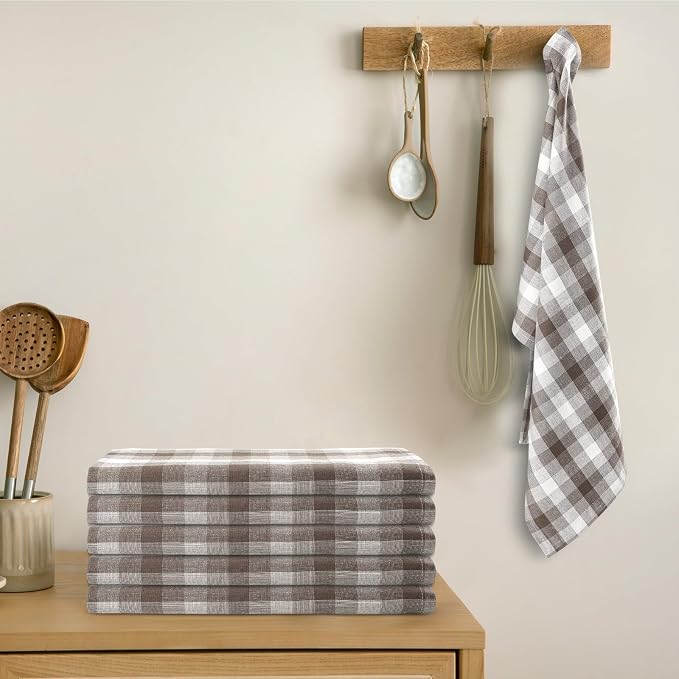 Kitchen Towels Set of 6 Brown/Ivory Checks 20x30 Inches 100% Cotton Highly - Image 7