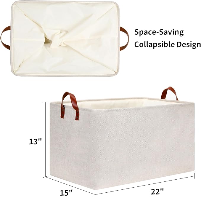 DULLEMELO Large Beige Storage Basket 70L Oversized Canvas Fabric Storage Bin - Image 5