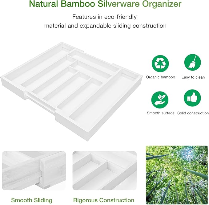 Pipishell Bamboo Expandable Drawer Organizer - Image 5