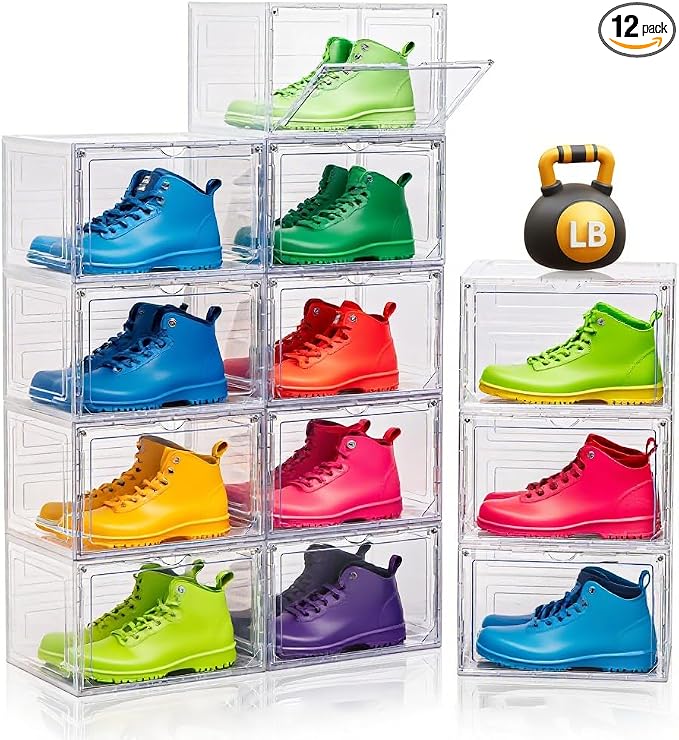 12 Pack Clear Shoe Boxes Stackable, Large Shoe Storage Organizer by CKHXR