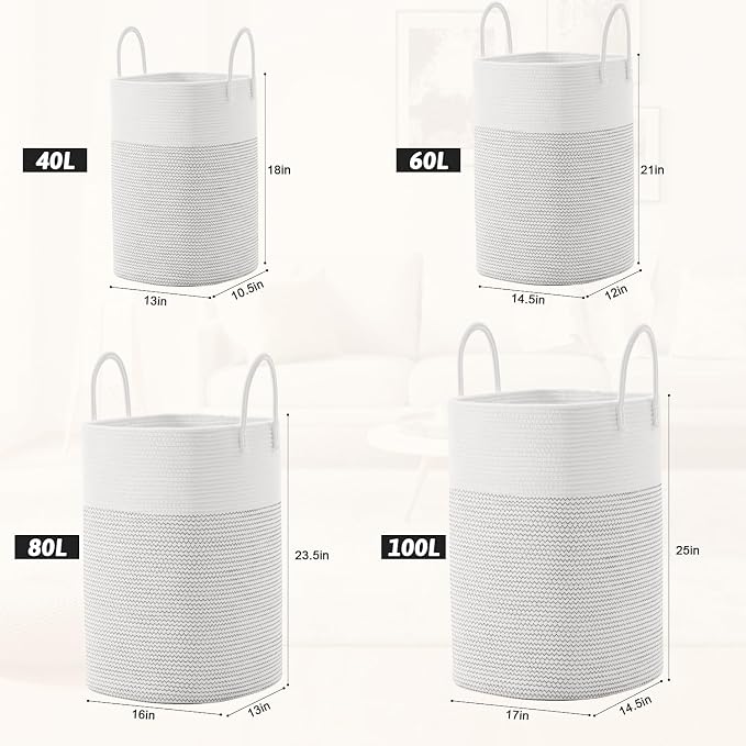 Laundry Basket, Woven Cotton Rope Laundry Hamper, Versatile Storage - Image 3