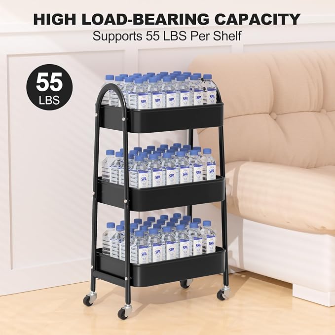 EAGMAK 3 Tier Rolling Cart, Large Metal Storage Cart - Image 6