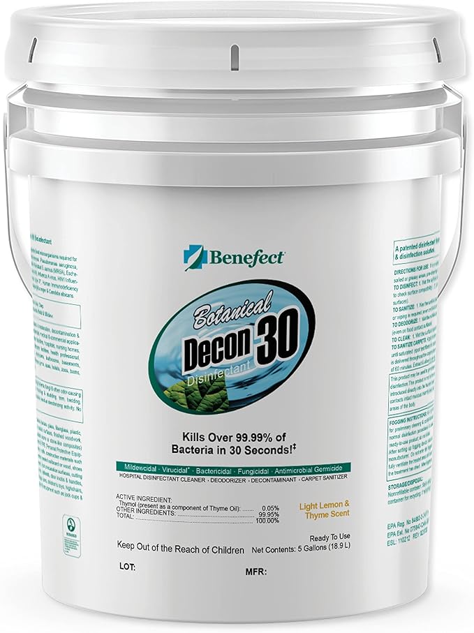 Benefect Botanical Decon 30 Disinfectant Cleaner, 5 Gallon, Light Lemon & Thyme by Benefect