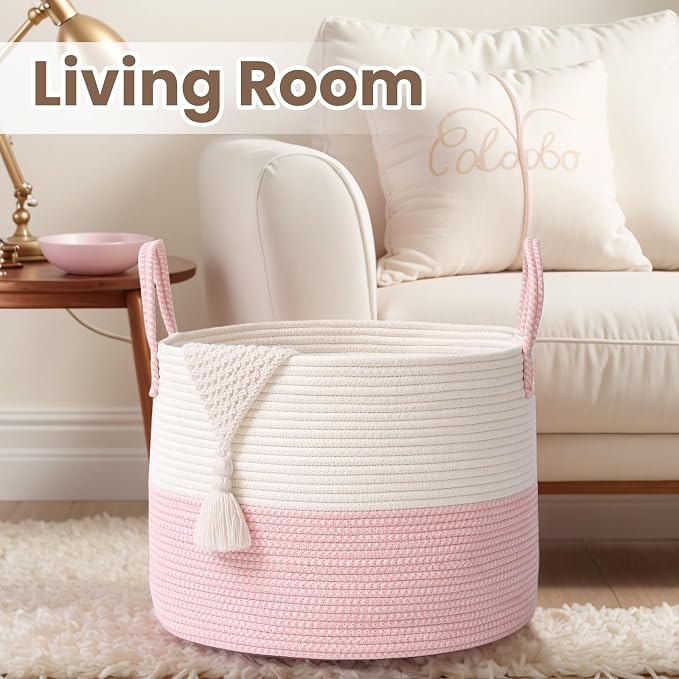 Woven Blanket Basket, 115L Large Rope Storage Bin - Image 5