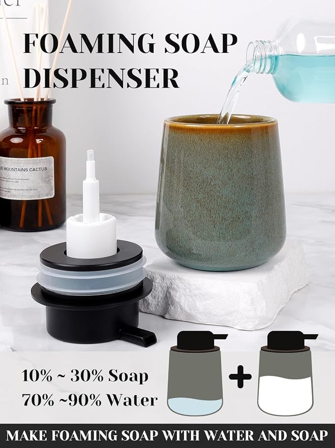 INGOFIN Ceramic Foaming Soap Dispenser -12oz Foam Hand Soap Dispenser Bathroom - Image 3