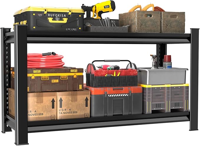 48" W 2-Tier Garage Shelving Heavy Duty, 1120LBS Loads Garage Storage Shelves by Rufokisa