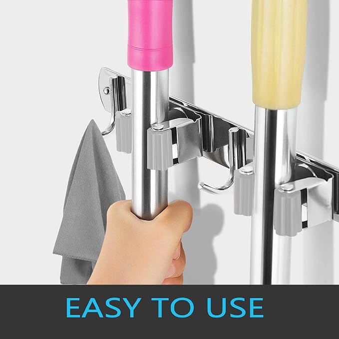 Mop and Broom Hanger Wall Mount, stainless steel Broom Hook Organizer Wall - Image 5