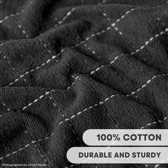 Artoid Mode Checkered Designed Cotton Black Terry Kitchen Dish Cloths, 12x12 - Image 3