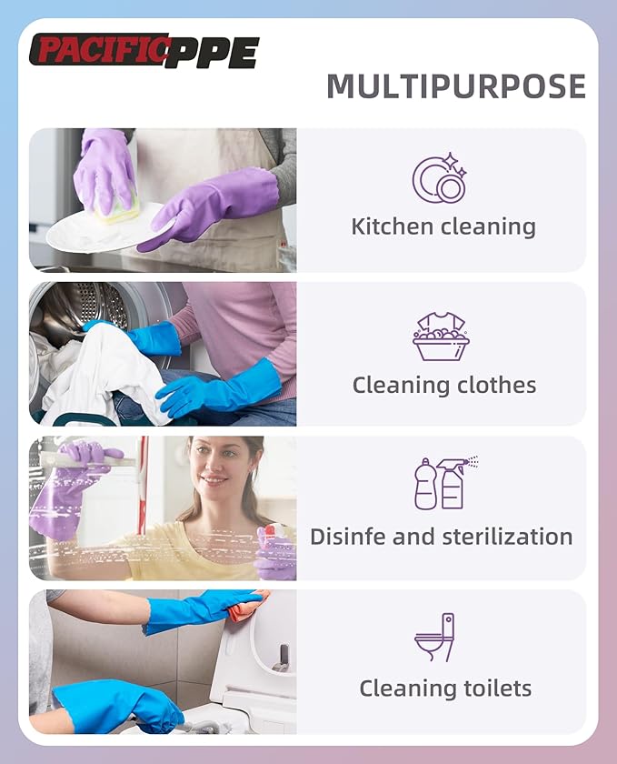 PACIFIC PPE 2 Pairs Reusable Dishwashing Cleaning Gloves, Cotton Liner - Image 5