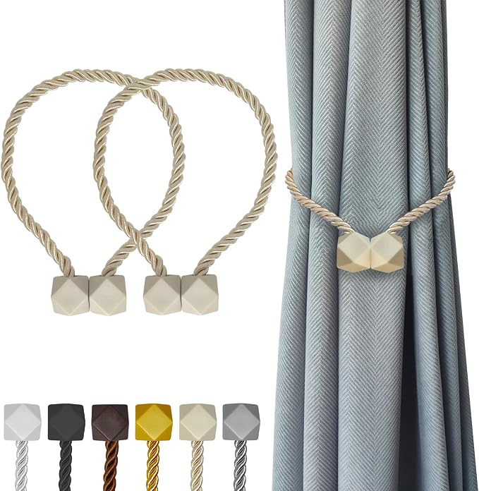 Hion Magnetic Curtain Tiebacks Beige 2pcs, Curtain Tiebacks Buckles Holdbacks by Hion