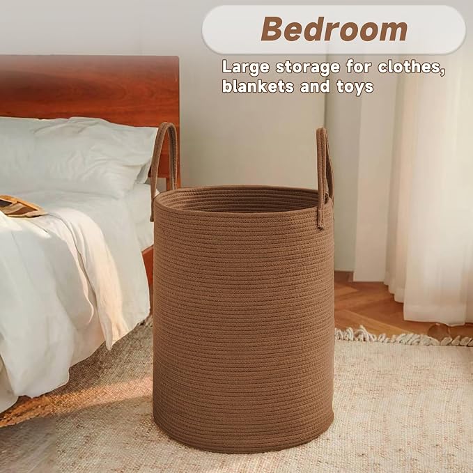 Large Woven Laundry Basket Hamper, 100L Cotton Rope Storage Bin - Image 4