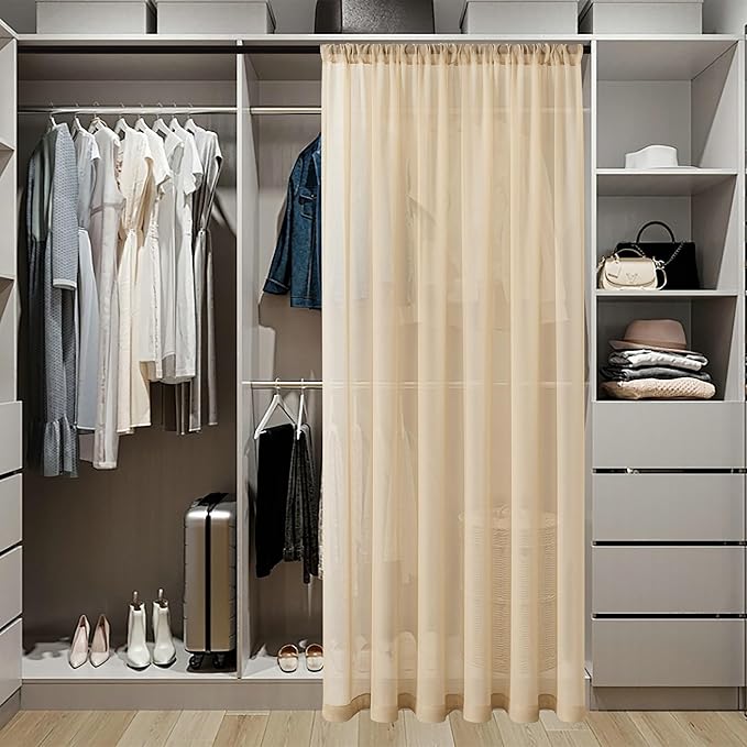 Tollpiz Sheer Door Curtain Closet Linen Textured Curtains Sheer Doorway Light - Image 3