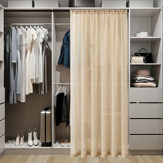 Tollpiz Sheer Door Curtains Closet Linen Textured Curtains Sheer Doorway Light - Image 3