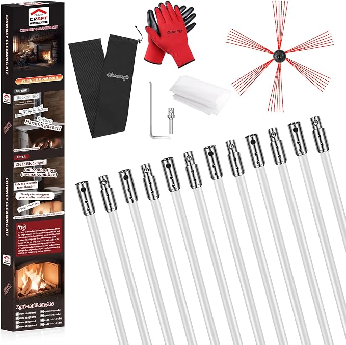 39 Feet Chimney Sweep Kit, Chimney Cleaning Kit by cleancraft