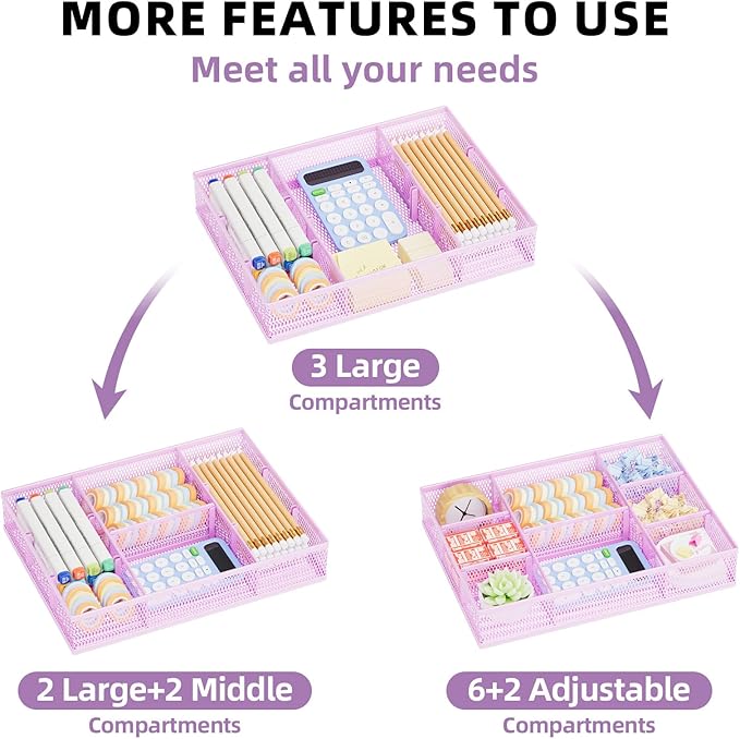 Marbrasse 2 Pack Desk Drawer Organizer, Mesh Drawer Organizer Tray - Image 4