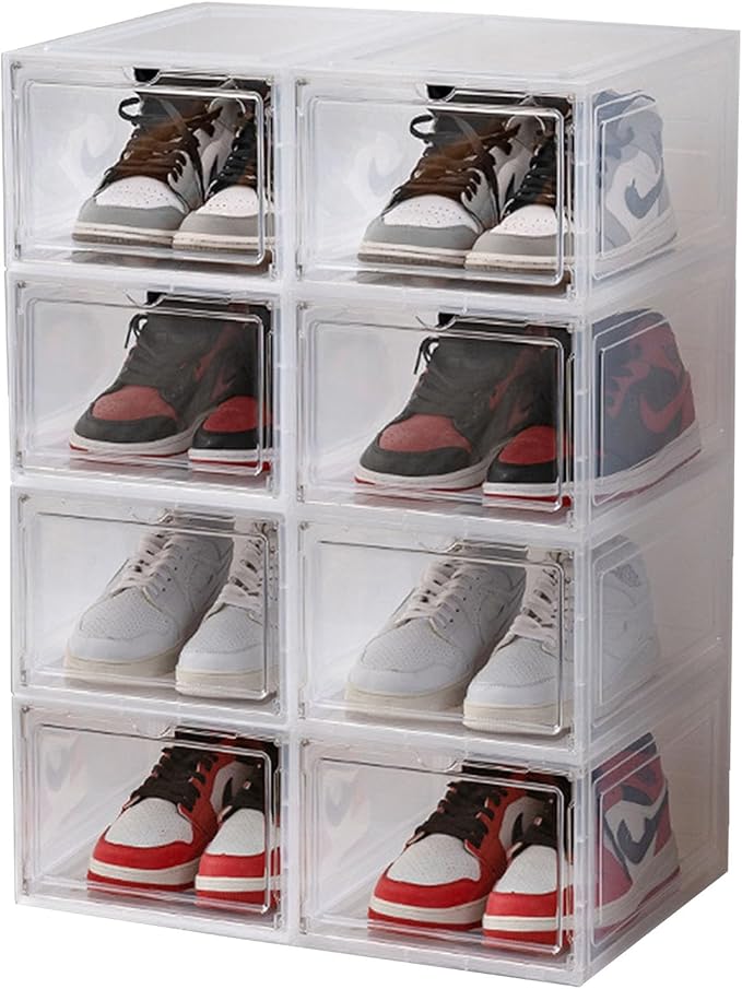 XXL Large Shoe Storage Box, 8 Pack Shoe Boxes Clear Plastic Stackable Fit US 15 by Unknown