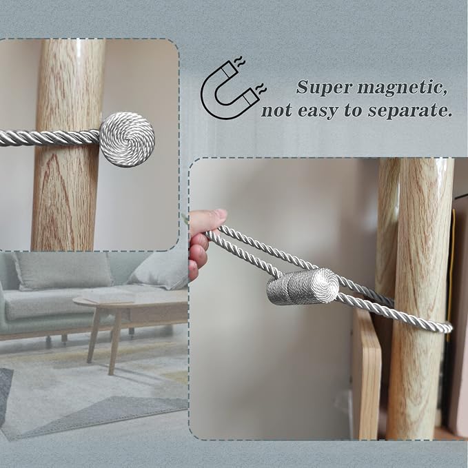 Hion Magnetic Curtain Tiebacks Grey 6 Pack, Curtain Tiebacks Buckles Holdbacks - Image 6