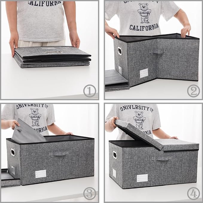 PRANDOM Storage Bins with Lids Linen Fabric Foldable Storage Boxes Organizer - Image 5