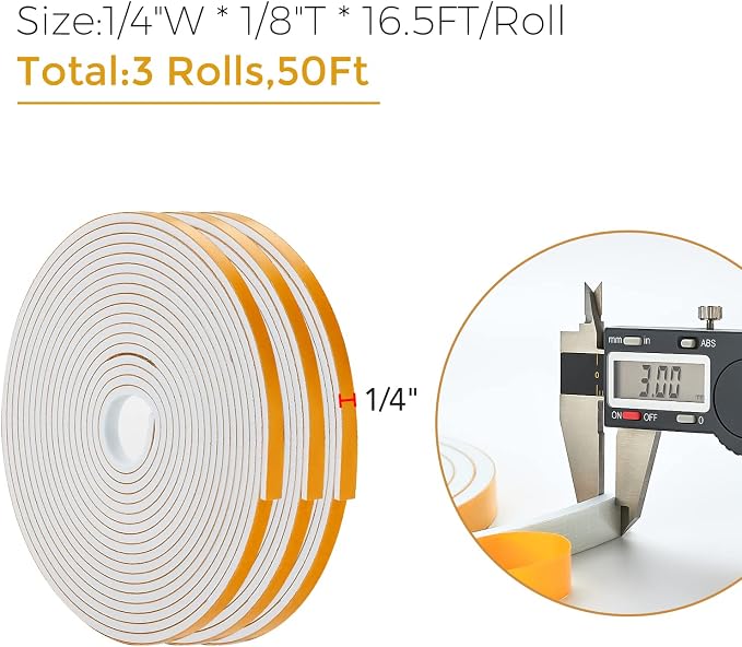 50 Feet Weather Stripping Door Seal, 1/4" Wide X 1/8" Thick Door Seal Strip - Image 3