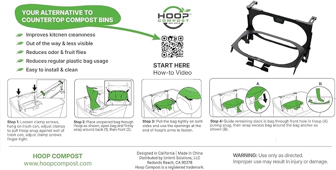 Hoop Metal Compost Bag Holder + 25 Compost Bags 3 Gallon, Clips to Kitchen - Image 9