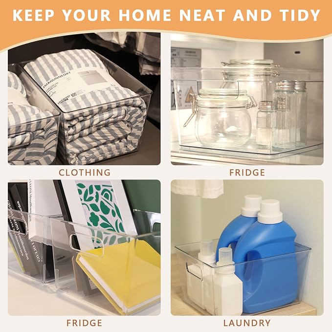 MOONEDGE 4-Pack Clear Plastic Storage Bins — Open-Top PET Organizers and Storage - Image 5
