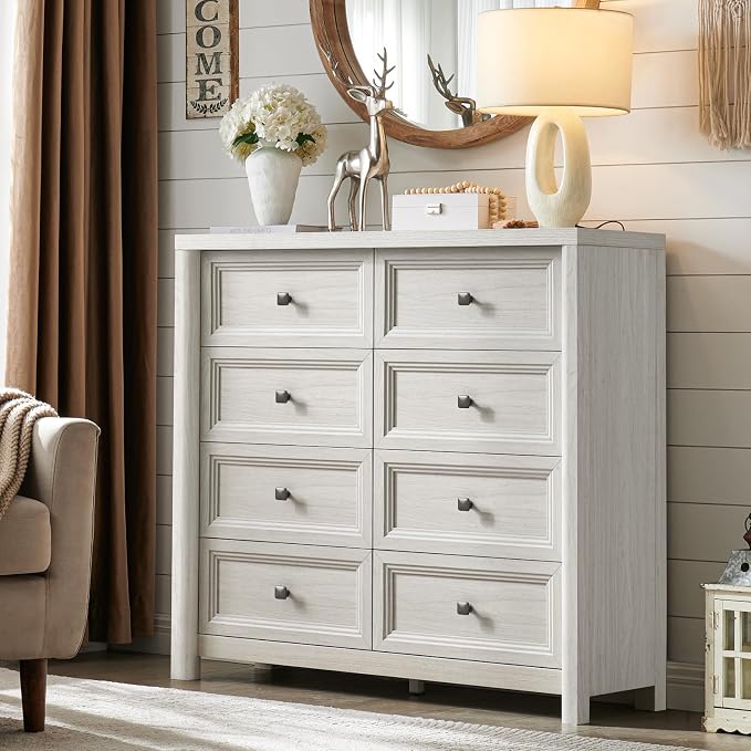 41" Tall White Dresser, Farmhouse 8 Drawers Dressers by StandifurnoFurniture