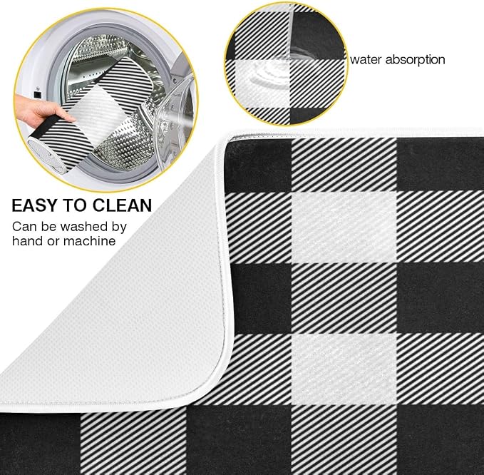 White and Black Buffalo Plaid Dish Drying Mat 16x18 - Image 2