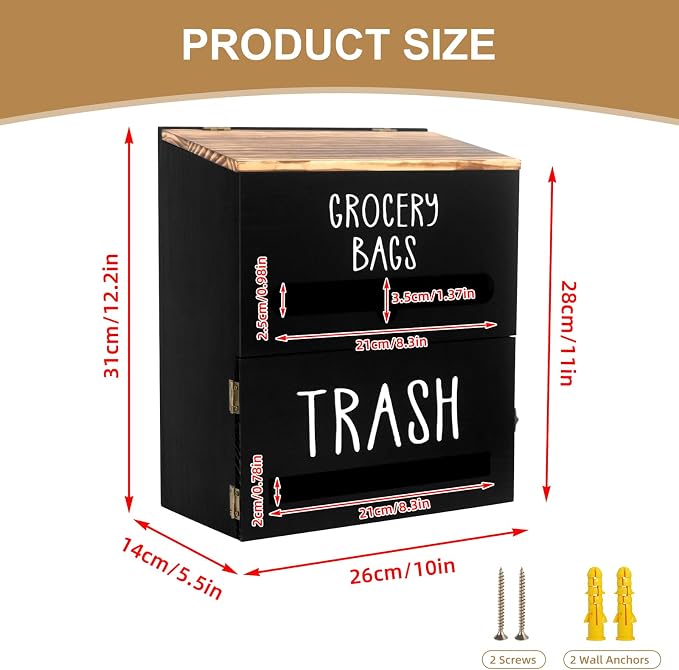 2 in 1 Trash Bag Dispenser, Double Wall Mounted, Wood Trash Bag Holder - Image 2
