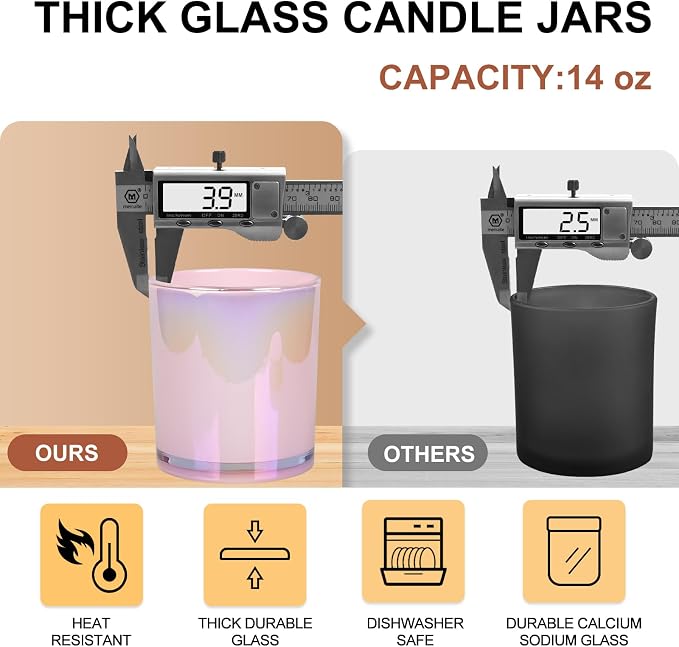 Thick Candle Jars for Making Candles 12 Pcs, 14 OZ Empty Jars - Image 3