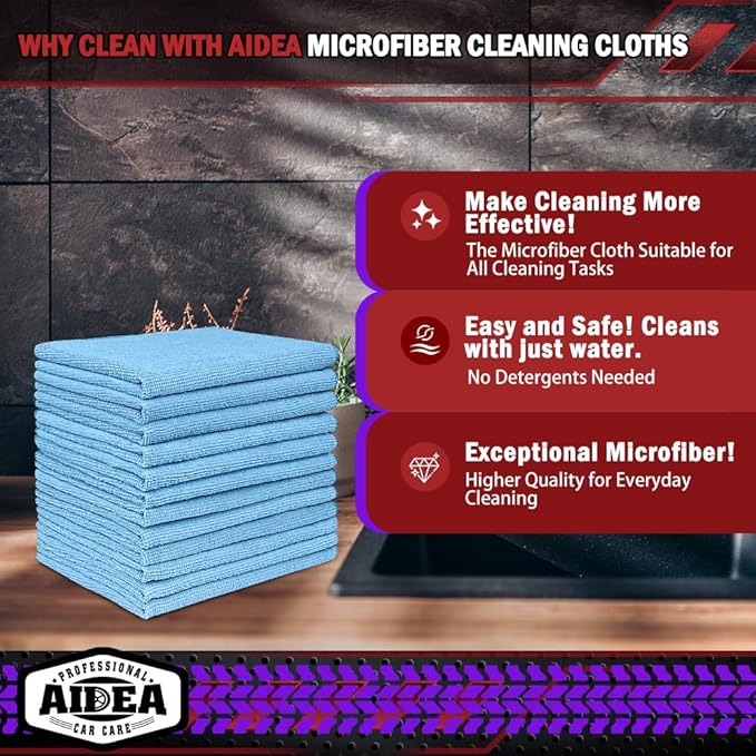 AIDEA Microfiber Cleaning Cloth Blue 10PK, Microfiber Towels - Image 2